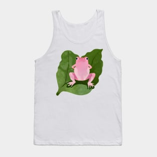 Pink frog in the middle of a green leaf Tank Top